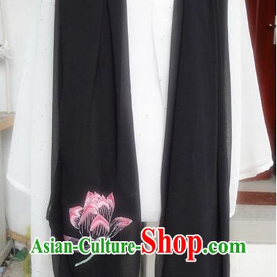 Chinese Classic Embroidered Lotus Kung Fu and Tai Chi Scarf for Women