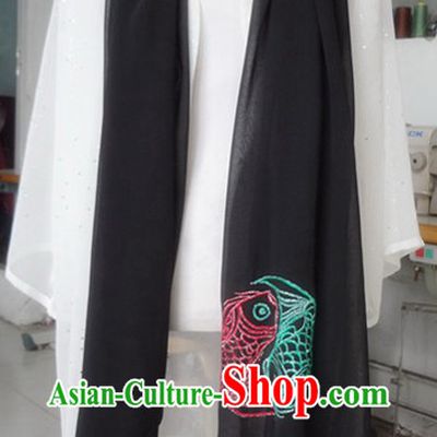 Chinese Classic Embroidered Fishes Kung Fu and Tai Chi Scarf for Men