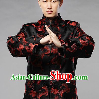 Traditional Chinese Black Blouse with Red Dragon
