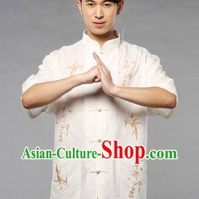 Traditional Chinese White Blouse with Chinese Characters