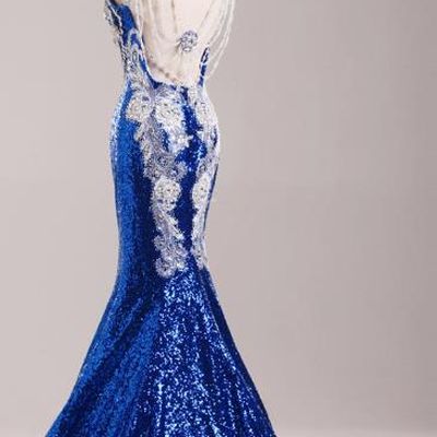 Stunning Chinese Long Tail Blue Evening Dress