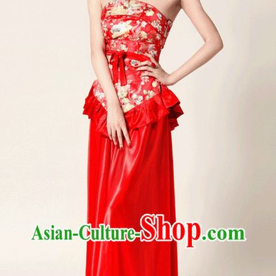 Chinese Classical Red Wedding Evening Dress for Brides