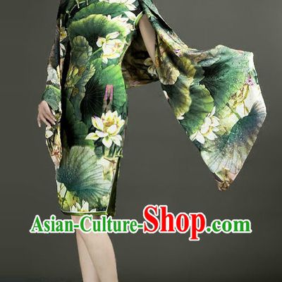 Chinese Classical Green Lotus Cheongsam for Women