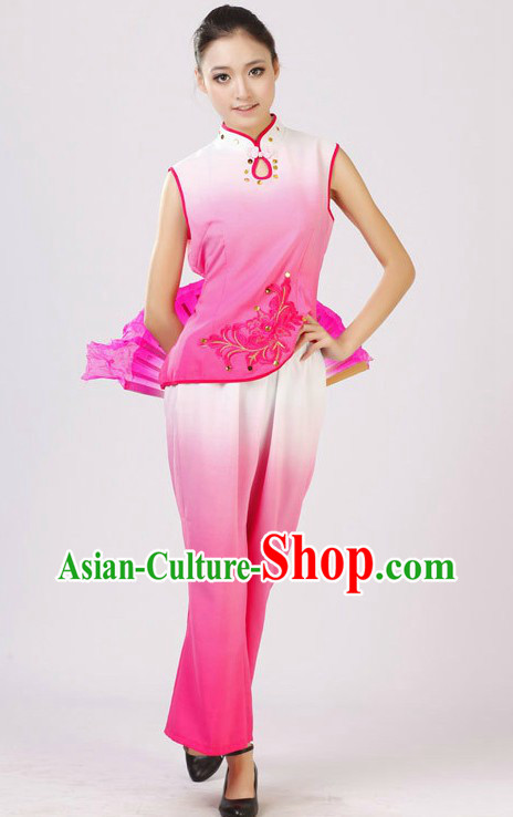 Chinese Color Transition Fan Dancing Costume for Women