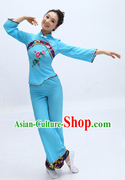 Traditional Chinese Lunar New Year Blue Dance Costume for Women