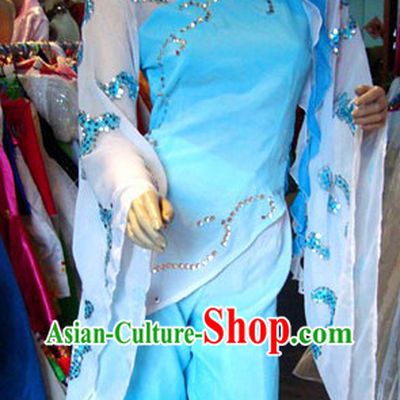 Traditional Chinese Mandarin White and Blue Dance Costume for Women