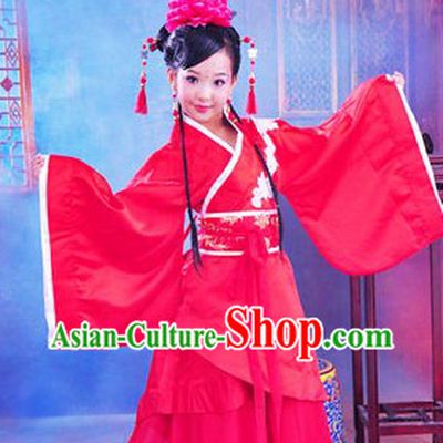 Ancient Chinese Red Hanfu Clothing for Kids