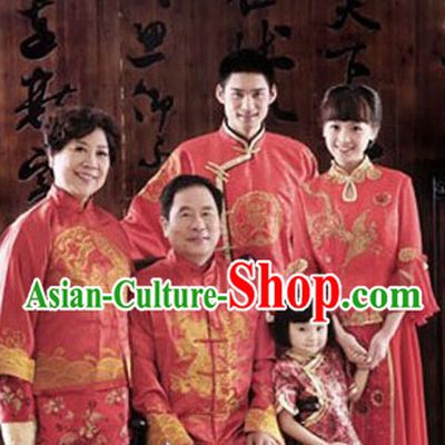Chinese Wedding and Festival Ceremony Five Dresses Sets for Husband Wife Father Mother Child