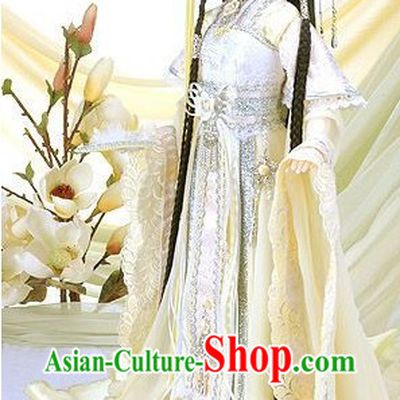 Ancient Chinese Light Yellow Princess Clothing and Hair Accessories Complete Set for Women