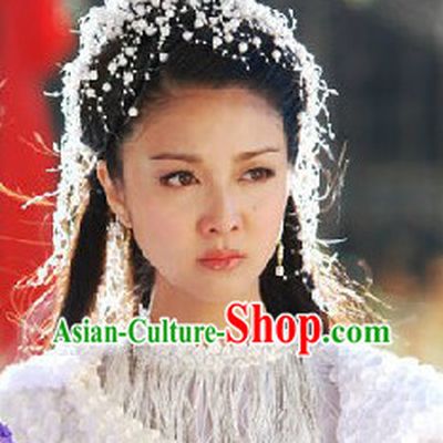 Ancient Chinese White Pearl Fairy Hair Decoration and Earrings
