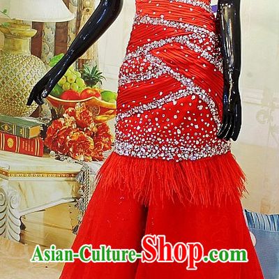 Shinning Chinese Red Wedding Evening Dress