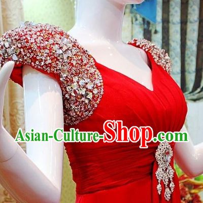 Stunning Red Shinning Shoulder Evening Dress