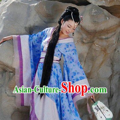 Ancient Chinese Blue Flower Women Clothing