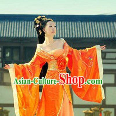Ancient Chinese Palace Yang Yuhuan Orange Costume