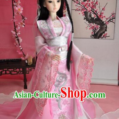 Ancient Chinese Pink Princess Costumes with Long Tail