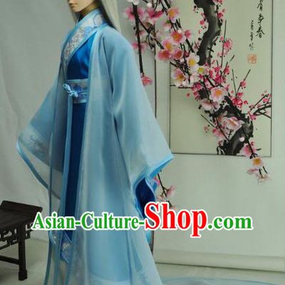 Ancient Chinese Poet Blue Clothes for Men