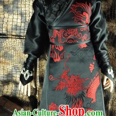 Ancient Chinese Black Swordsman Dragon Clothing for Men