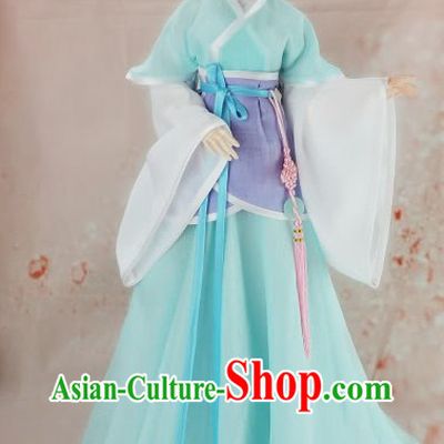 Ancient Chinese Light Blue Civilian Clothes for Women