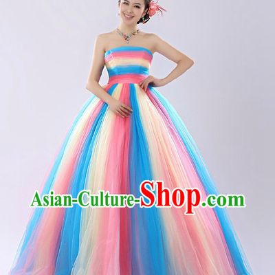 Chinese Rainbow Color Evening Dress