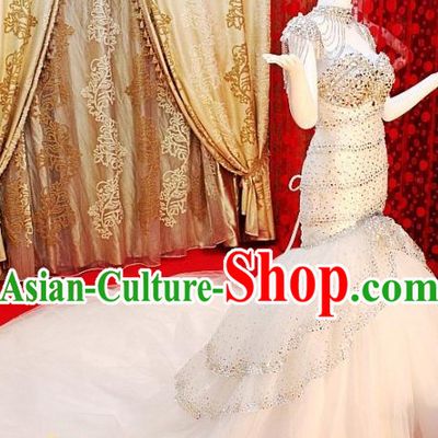 Stunning Crystal Long Tail Wedding Dress for Brides