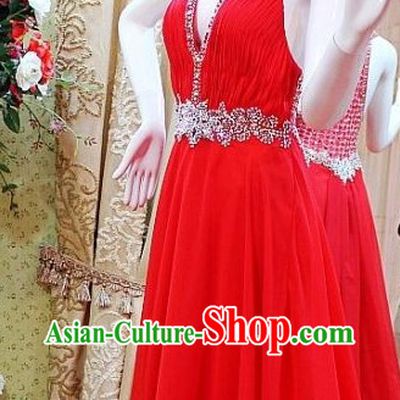 Lucky Red Shinning Crystal Wedding Evening Dress
