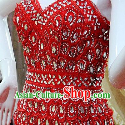 Stunning Red Chinese Wedding Evening Toasting Dress for Bride