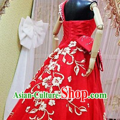 Stunning Red Romantic Flower Chinese Wedding Evening Dress for Bride