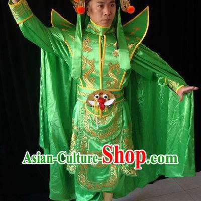 Traditional Chinese Green Dragon Mask Change Costume Hat Boots Masks Complet Set for Men