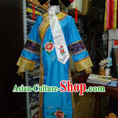 Ancient Chinese Palace Blue Costume and Hat Complete Set