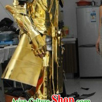 Ancient Chinese Golden Armor Costume and Helmet for Men