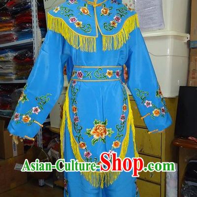 Ancient Chinese Blue Opera Costume and Hat for Women