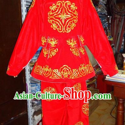 Ancient Chinese Mask Changing Embroidered Red Costumes for Men