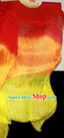 Traditional Chinese Flame Color Transition Long Silk Dance Fan