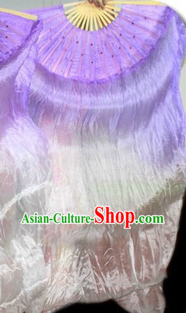 Purple to White Color Changing Long Silk Dance Fan