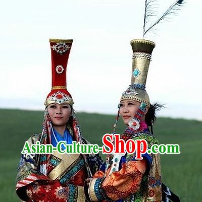 Traditional Chinese Mongolian Female Clothing and Hat