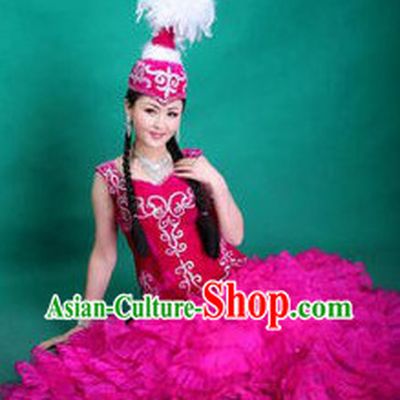 Ancient Chinese Mongolian Dance Costume and Hat for Women