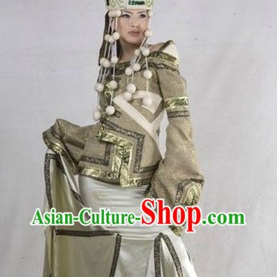 Traditional Mongolian Clothing and Hat for Women