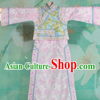 Qing Dynasty Imperial Princess Embroidered Flower Clothes Complete Set for Women