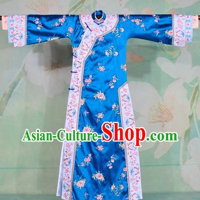 Qing Dynasty Blue Embroidered Flower Princess Clothes Complete Set