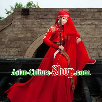 Ancient Chinese Tian Shan Original Tribe Princess Costumes and Headpiece