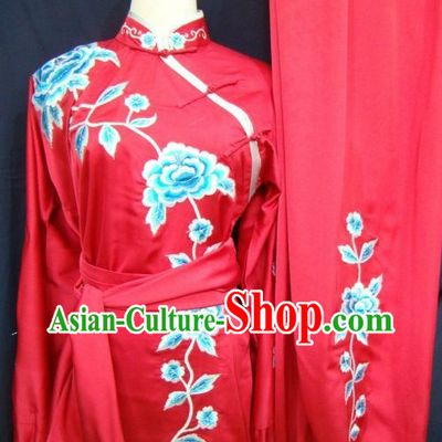 Chinese Kung Fu Embroidered Flower Competition Silk Uniform for Women