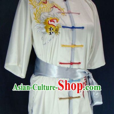 Chinese Kung Fu Embroidered Dragon Competition Silk Uniform for Men