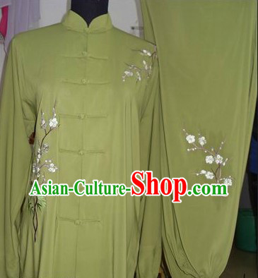 Chinese Classical Embroidered Flower Silk Tai Chi Uniform