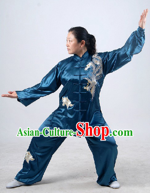 Chinese Classical Embroidered Phoenix Silk Tai Chi Clothes for Women
