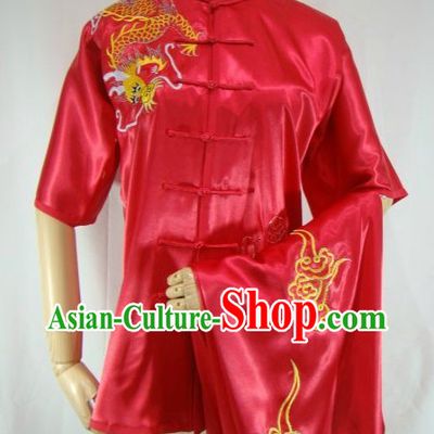 Chinese Classical Red Embroidered Dragon Kung Fu Uniform for Women