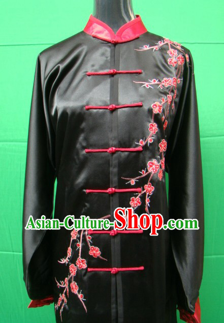 Chinese Classical Black Embroidered Plum Blossom Kung Fu Uniform