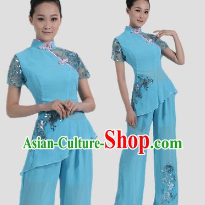 Chinese Classical Light Blue Fan Dance Costume for Women