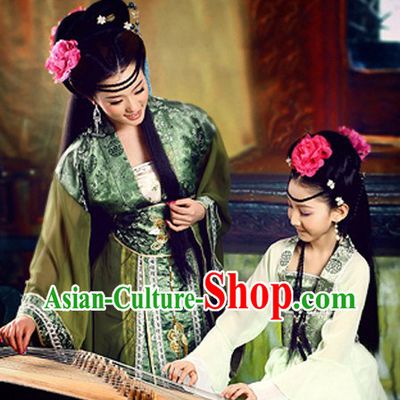 Ancient Chinese Mother and Daughter Guzhuang Hanfu Clothing Two Sets