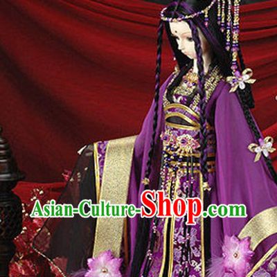 Ancient Chinese Purple Princess Costume and Hair Accessories
