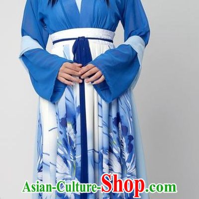 Ancient Chinese Han Dynasty Blue Clothing Complete Set for Women
